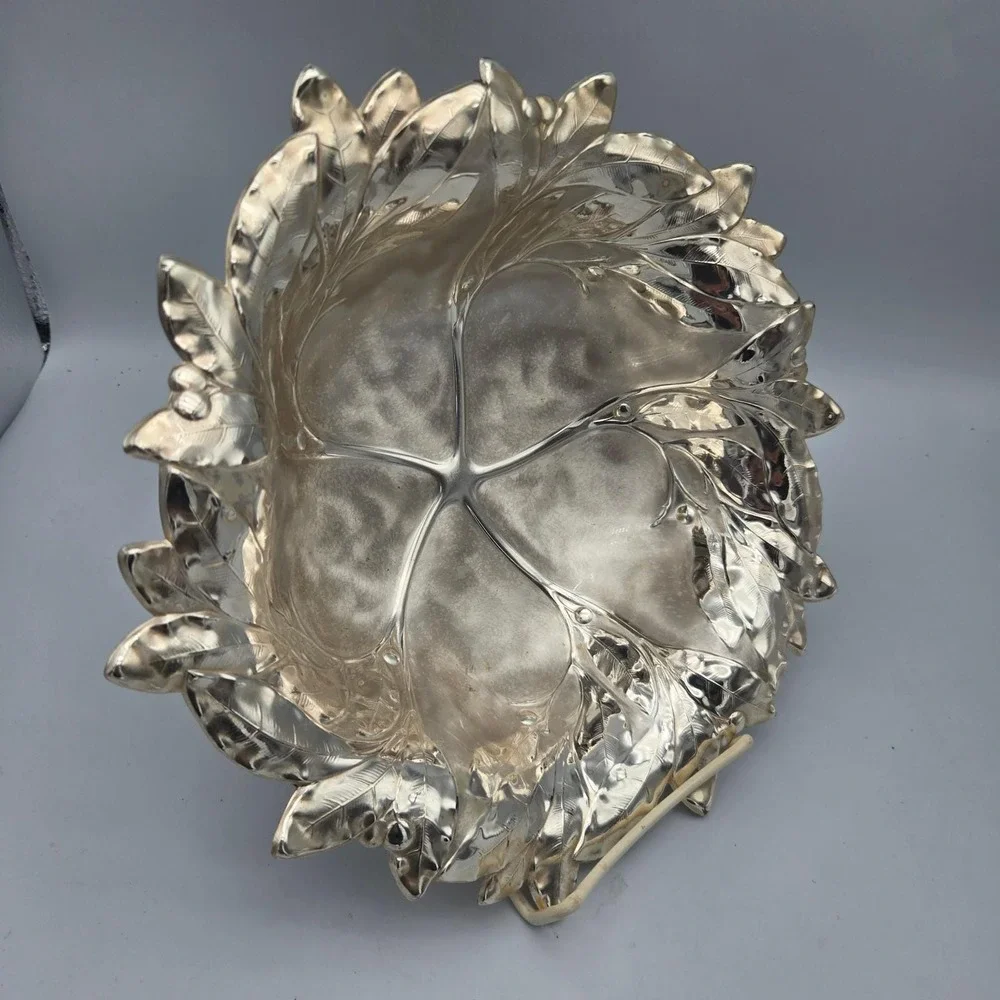 Vintage 1960s WMF Ikora Silver Plated Laurel Leaf Footed Bowl 10.5" MCM Germany - Picture 9 of 15